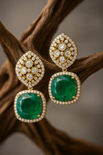 Green Emerald Statement Earrings with Kundan & Pearl Detailing | Indian Ethnic Jewelry