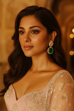 Green Emerald Statement Earrings with Kundan & Pearl Detailing | Indian Ethnic Jewelry