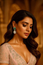 Red Ruby & White Crystal Drop Earrings | Gold-Plated Statement Bridal Jewelry