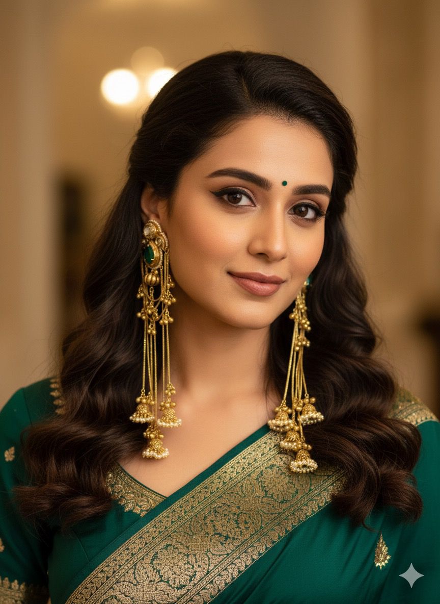 Handmade Long Green Stone Jhumka Earrings – Traditional Bridal & Festive Jewelry