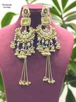 Handmade Long Yellow Stone Jhumka Chandbali Earrings – Bridal & Festive Jewelry