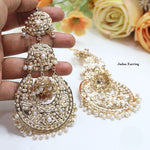 Opulent Gold Plated Jadau Chandbali Earrings with Dazzling Pearl Embellishments - Traditional Indian Jewelry