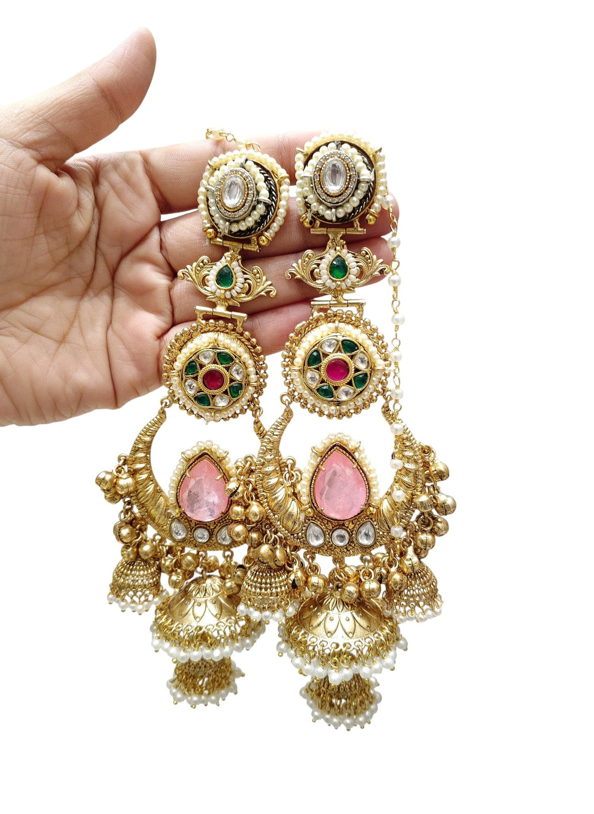 Traditional Chandbali Jhumkas with Stones & Pearls