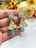 Ruby Red Stone & Kundan Floral Drop Earrings