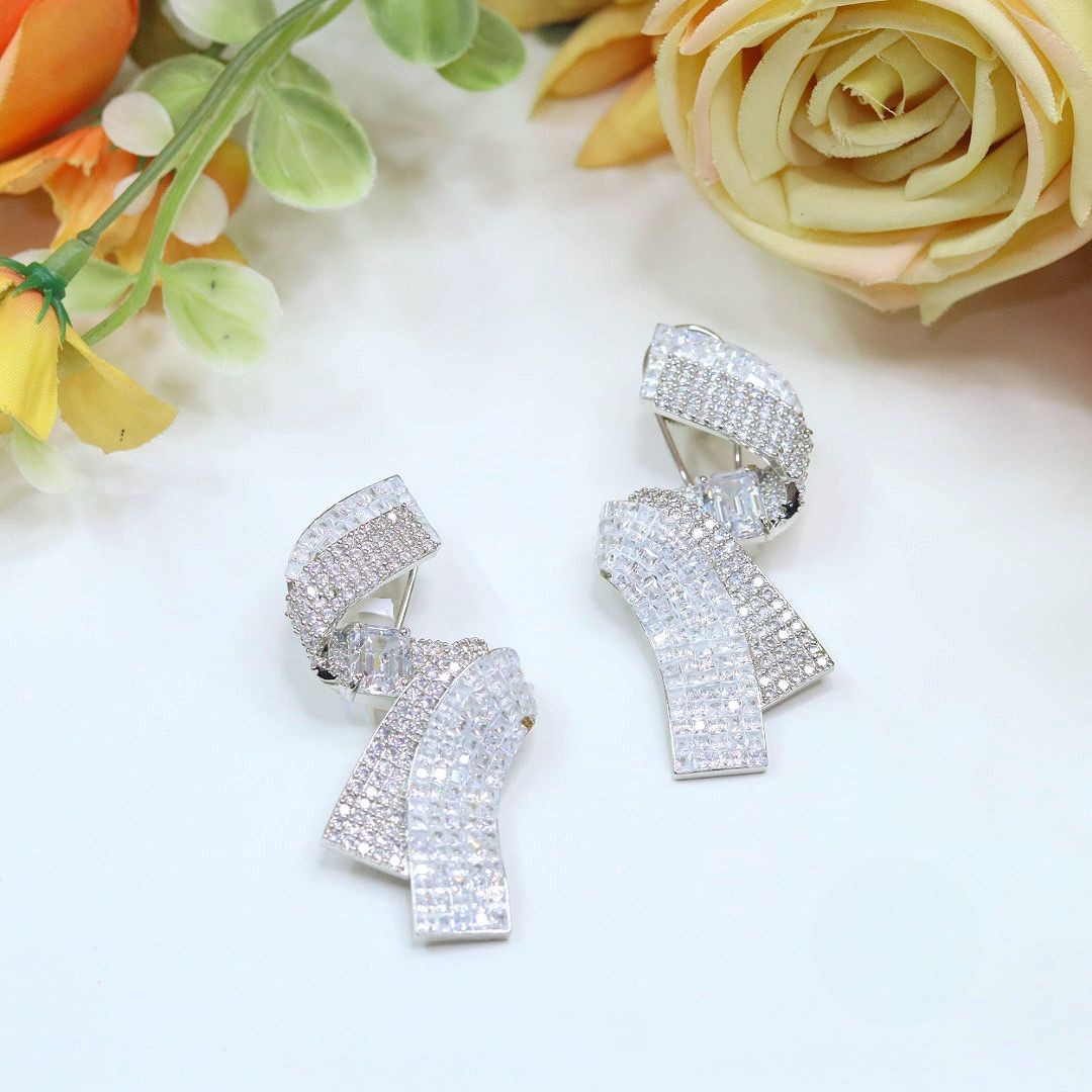 Elegant Bow Crystal Statement Earrings – Glamorous Party Wear