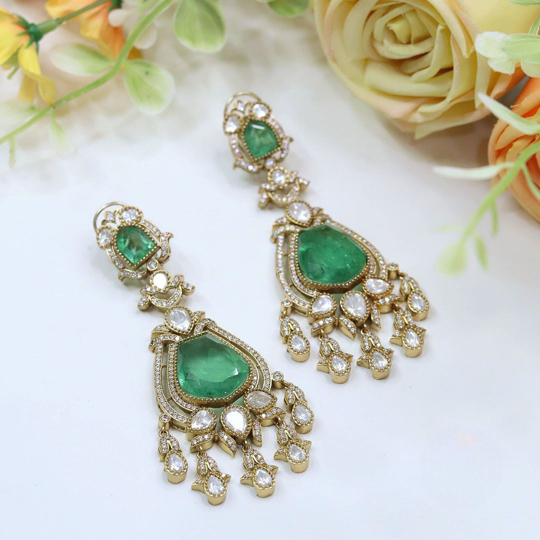 Royal Pink Drop AD Earrings – Luxury Bridal & Party Wear Jewelry