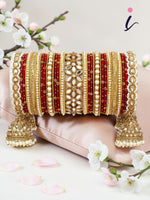 Bridal Thread Bangles Set with Golden Pearl Tassel Latkan & Mirror Kada | Traditional Wedding Chooda Bangles, Designer Bridal Jewelry for Women