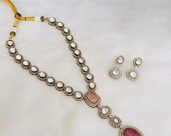 Punjabi Silver Plated Polki Necklace Set For Wedding