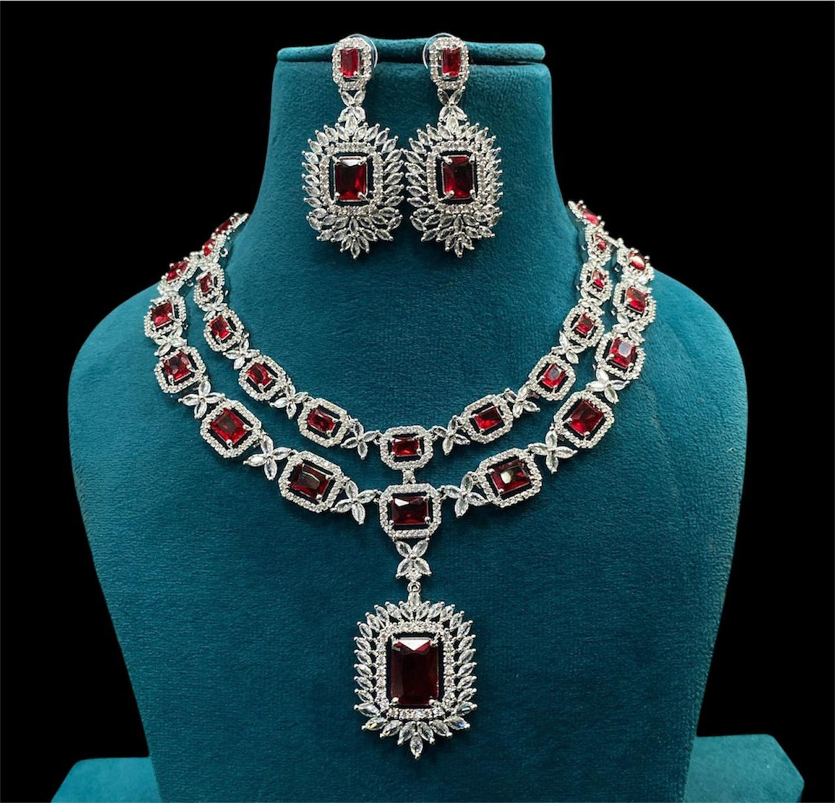 Pakistani Double Layer Floral Design Polki Necklace Set