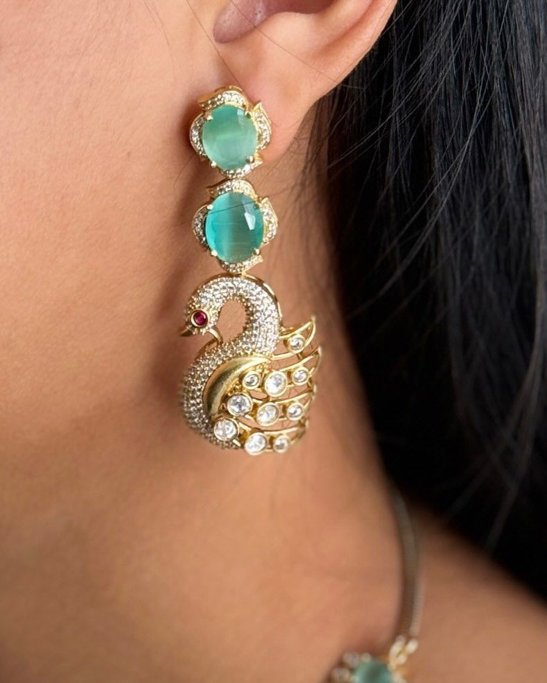 Indian Peacock Inspired Pale Green Choker Earrings Set
