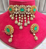 Traditional Gold Plated Polki Work Festive Choker Earrings Set For Women