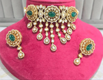 Traditional Gold Plated Polki Work Festive Choker Earrings Set For Women
