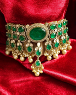 Bollywood Design Green Oval Shaped Polki Necklace Earrings For Wedding