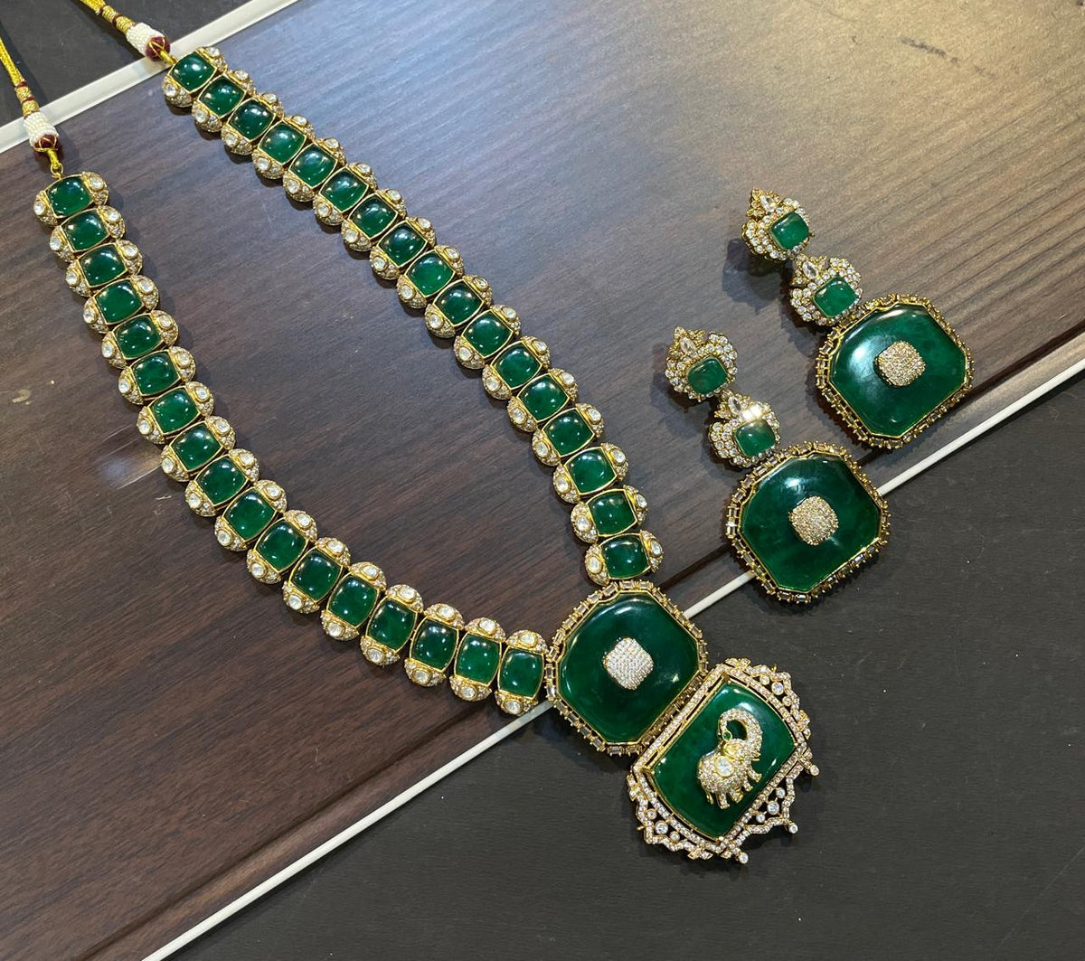 Celebrities Inspired Elephant Design Polki Necklace Earrings Set For Wedding