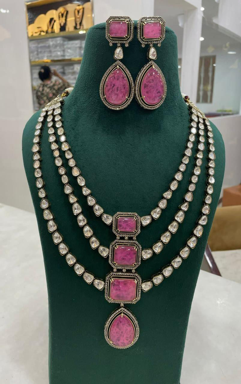 Sabyasachi Victorian Three Layer Polki Kundan NecklaceEarrings Set
