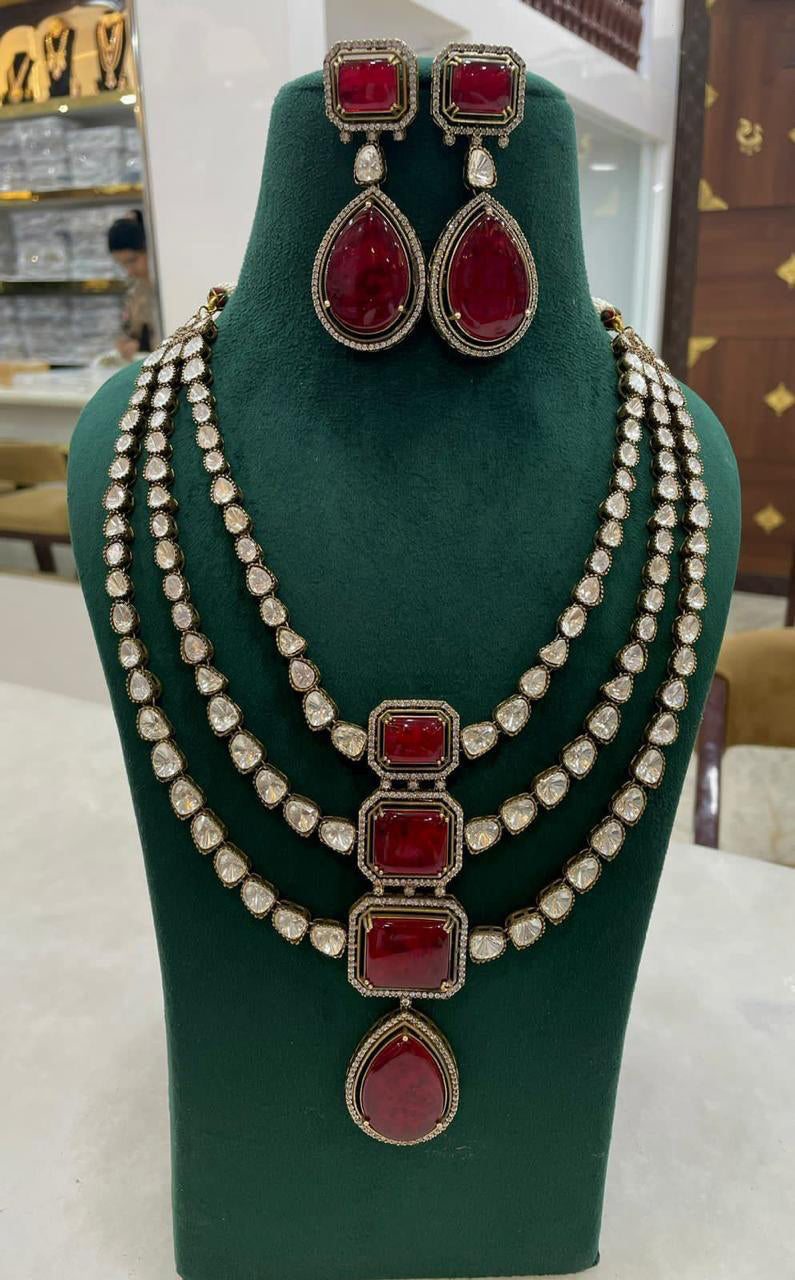 Sabyasachi Victorian Three Layer Polki Kundan NecklaceEarrings Set