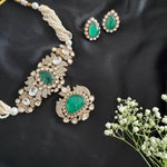 Punjabi Green Traditional Polki Kundan Necklace Set For Wedding