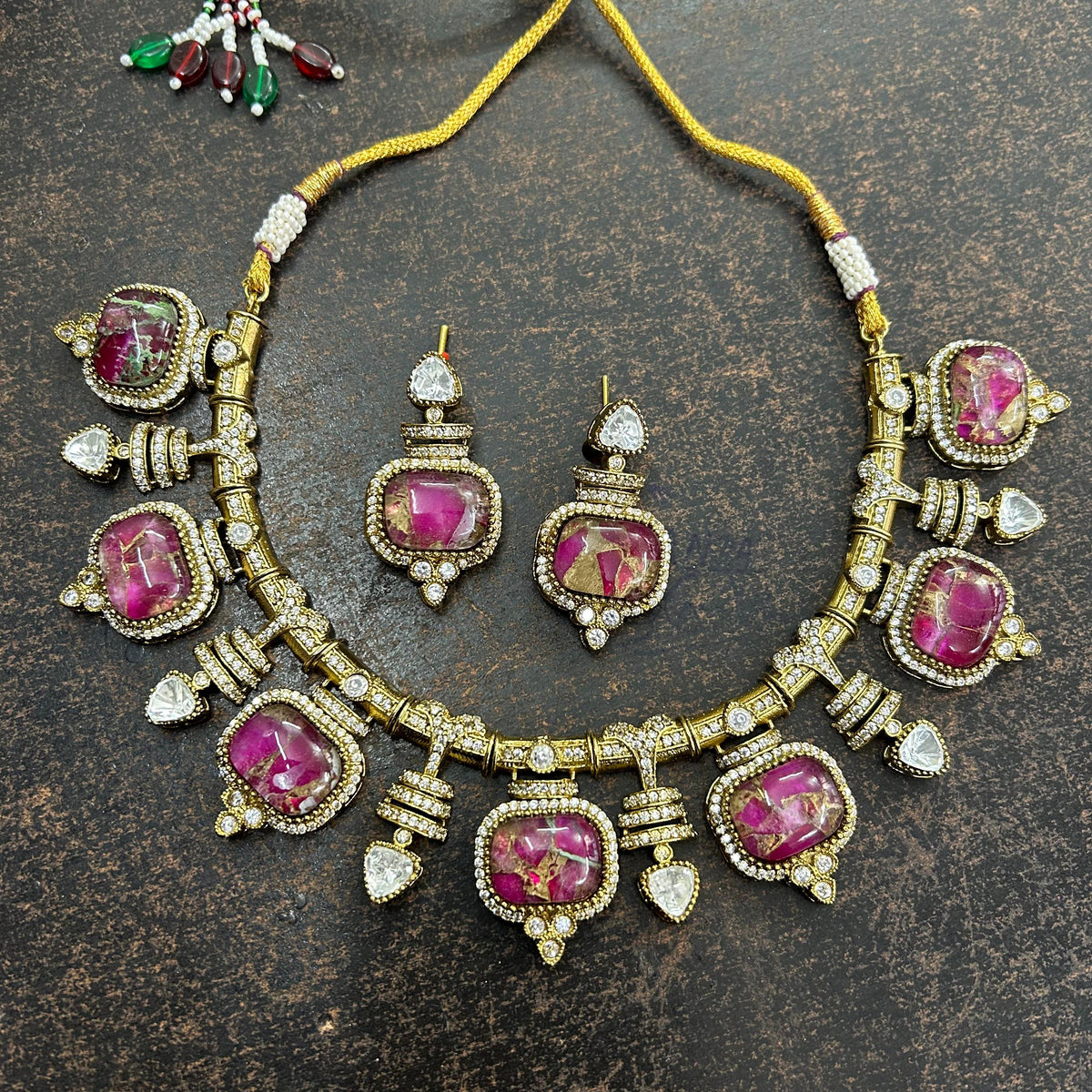 Pakistani Traditional Kundan Choker Matching Earrings Polki Jewelry Set For Women