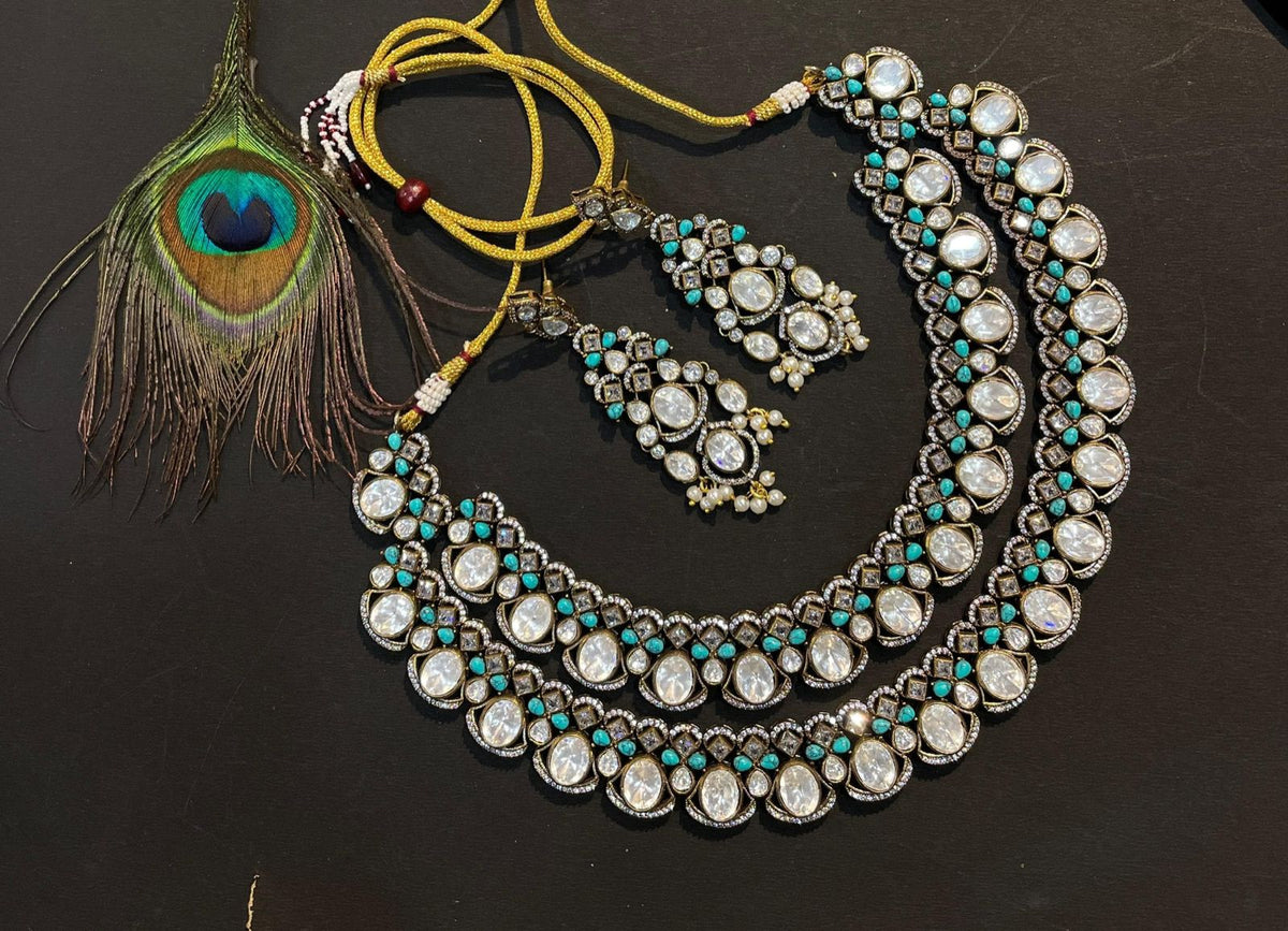 Double Layer Polki White Choker Earrings Set For Wedding