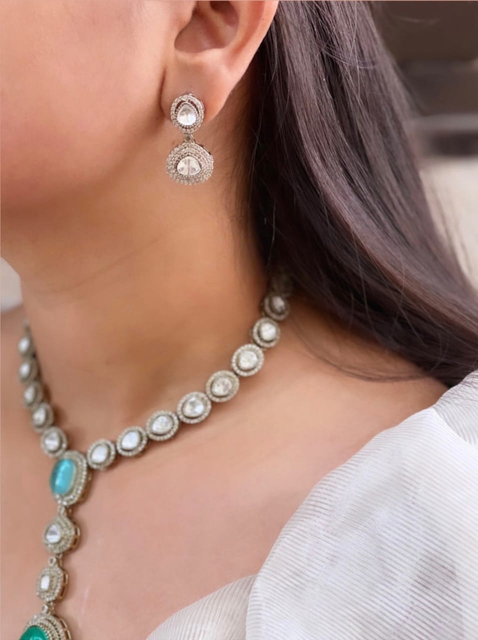 Pakistani Statement Polki Kundan Necklace & Earrings Set | Kundan Jewelry | Indian Jewelry | Pakistani Necklace Set | Traditional Jewelry | Polki Necklace