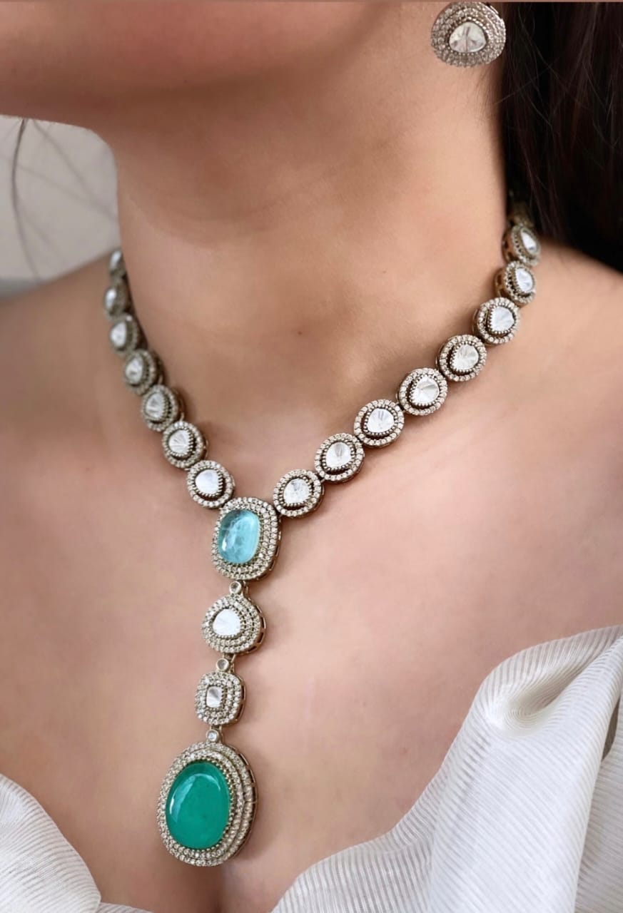 Pakistani Statement Polki Kundan Necklace & Earrings Set | Kundan Jewelry | Indian Jewelry | Pakistani Necklace Set | Traditional Jewelry | Polki Necklace