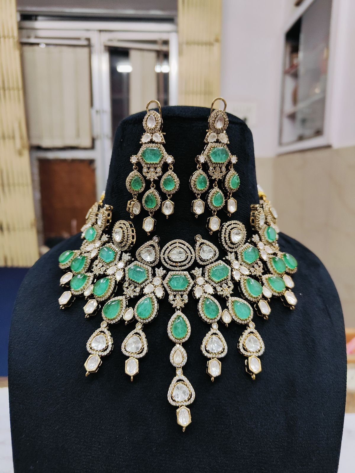 Green Multi-Layered Kundan Polki Choker Earrings Set | Kundan Jewelry | Indian Jewelry | Pakistani Necklace Set | Traditional Jewelry