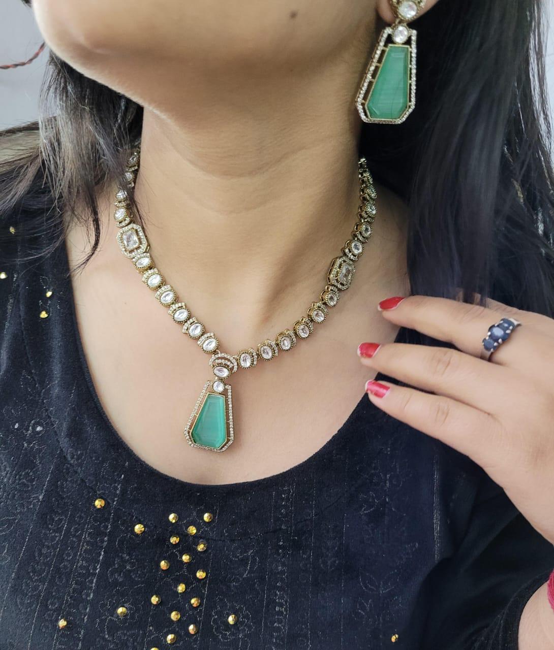 Traditional Craftsmanship American Diamond Kundan Necklace Set | Kundan Jewelry | Indian Jewelry