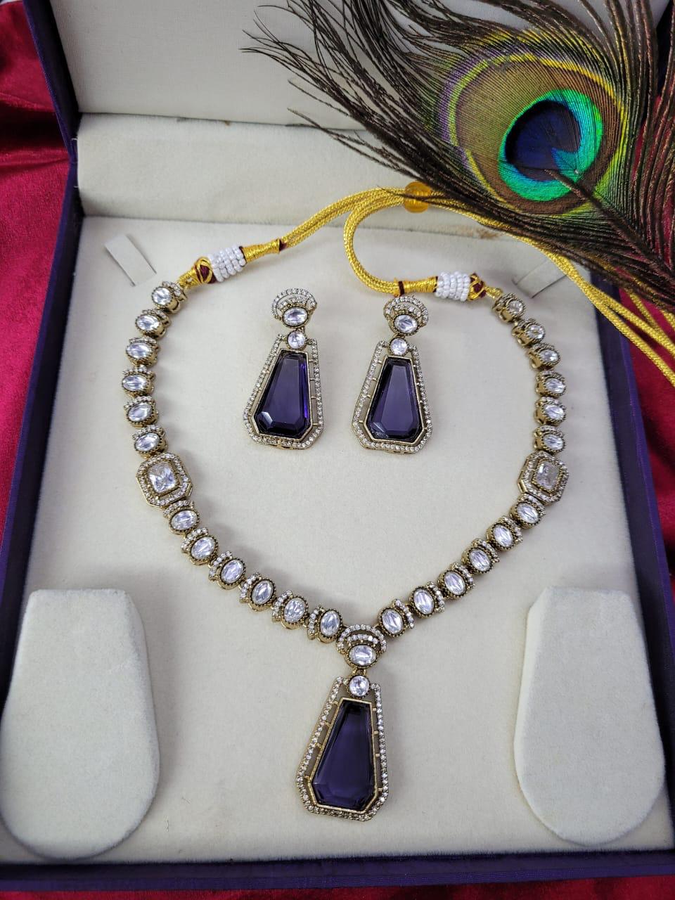 Traditional Craftsmanship American Diamond Kundan Necklace Set | Kundan Jewelry | Indian Jewelry