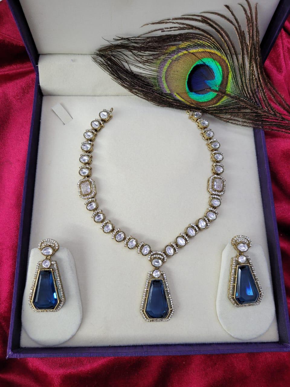 Traditional Craftsmanship American Diamond Kundan Necklace Set | Kundan Jewelry | Indian Jewelry