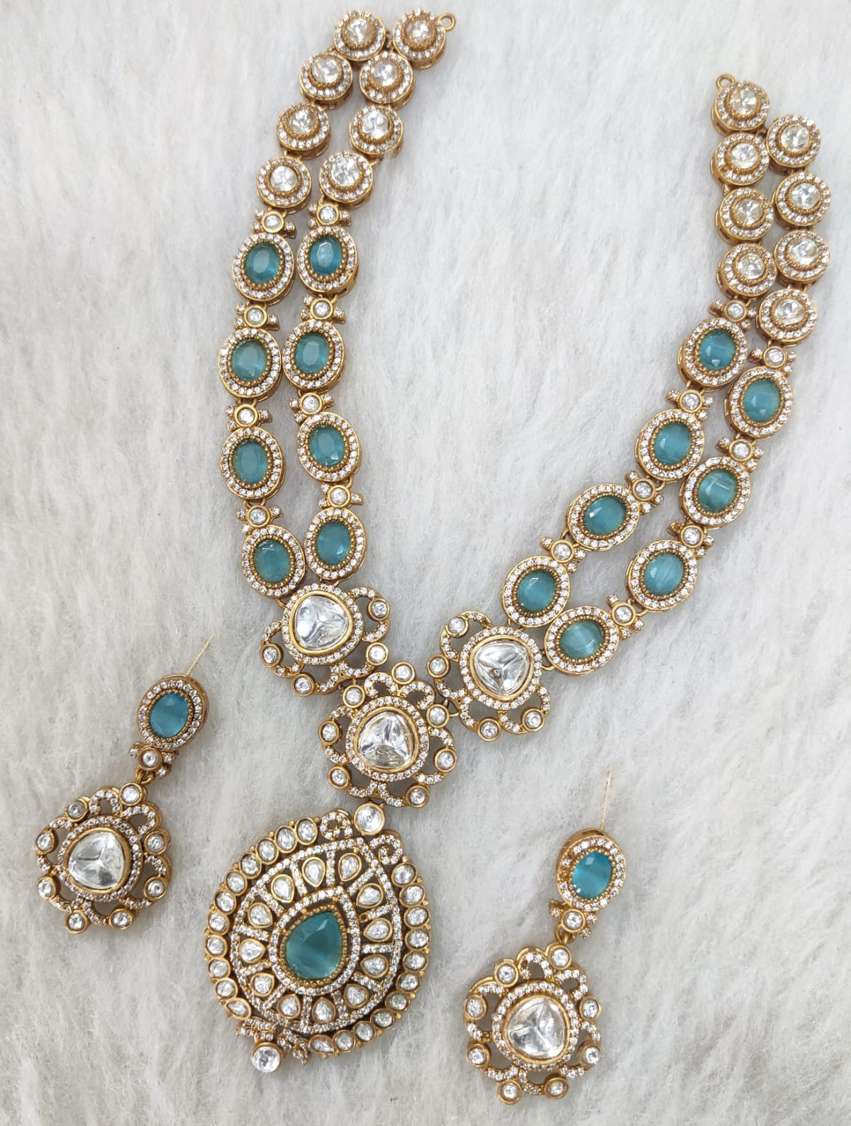 Indian Wedding Double Layer Polki Kundan Necklace Earrings Set | Kundan Jewelry | AD Jewelry | Indian Jewelry