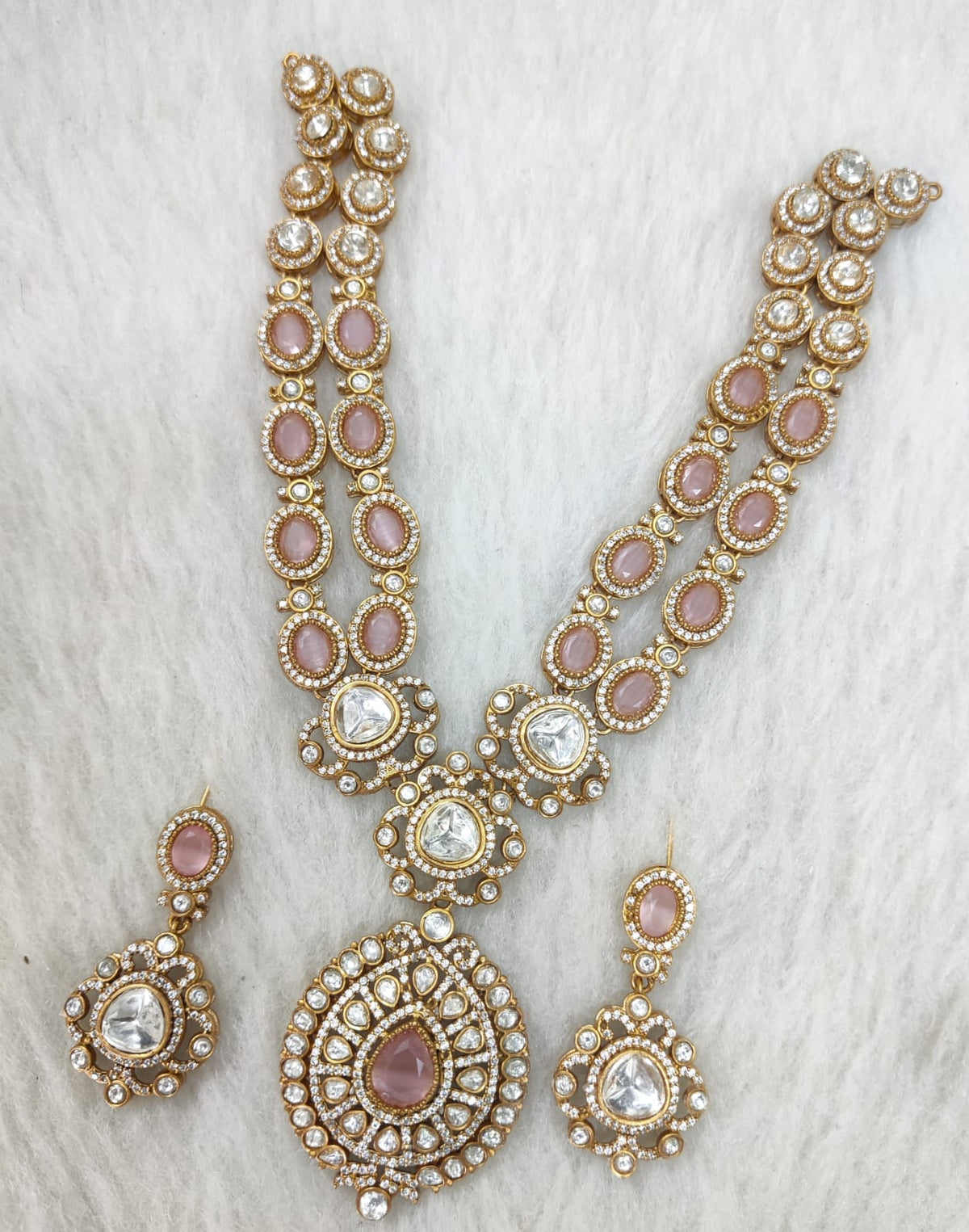 Indian Wedding Double Layer Polki Kundan Necklace Earrings Set | Kundan Jewelry | AD Jewelry | Indian Jewelry
