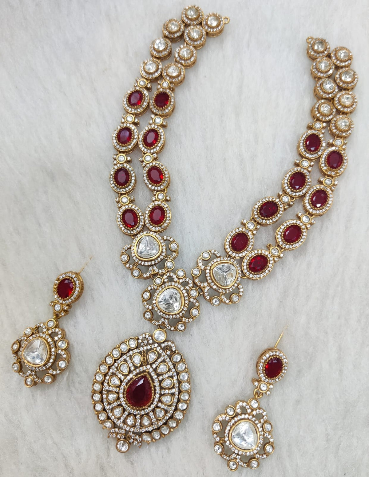 Indian Wedding Double Layer Polki Kundan Necklace Earrings Set | Kundan Jewelry | AD Jewelry | Indian Jewelry