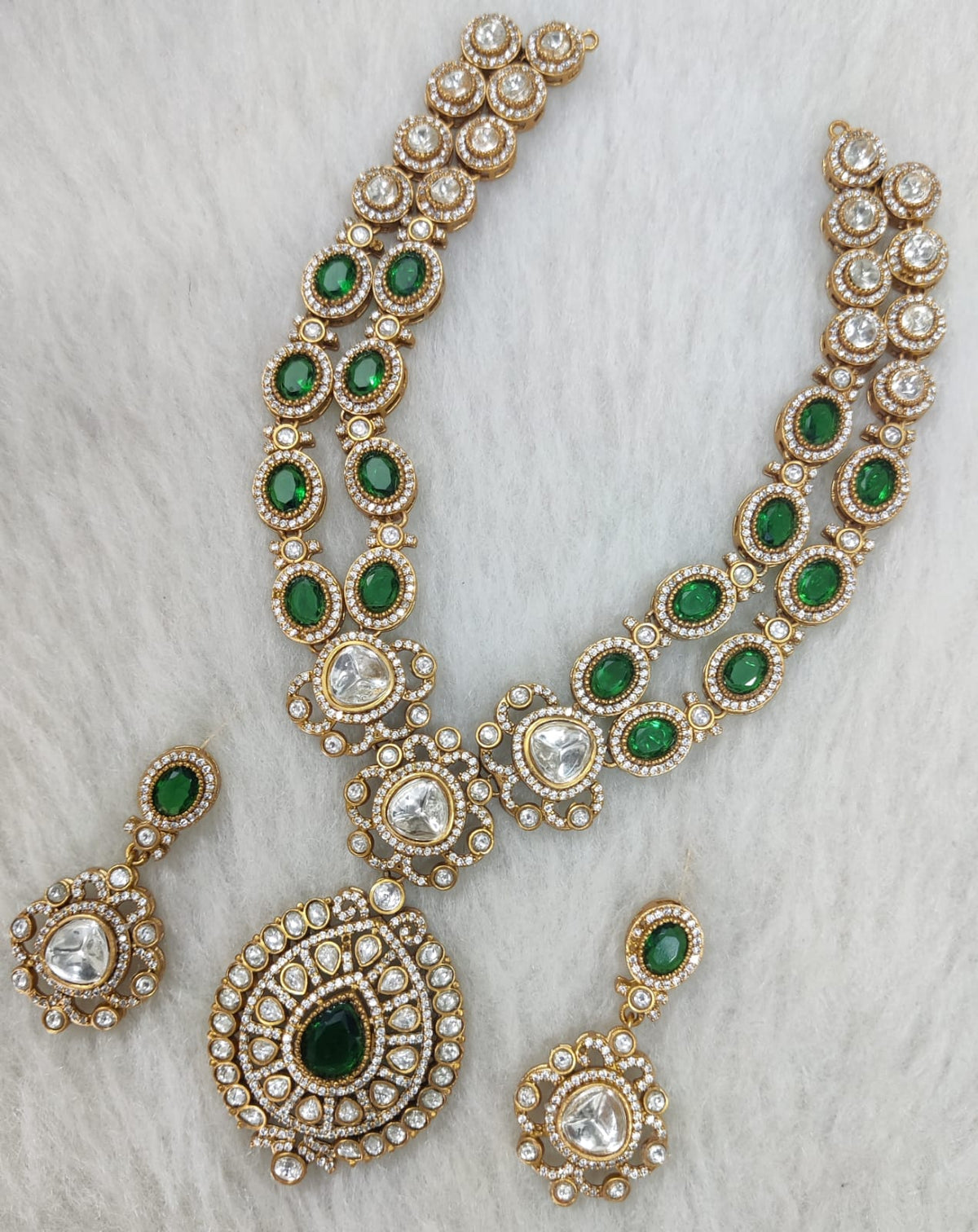 Indian Wedding Double Layer Polki Kundan Necklace Earrings Set | Kundan Jewelry | AD Jewelry | Indian Jewelry