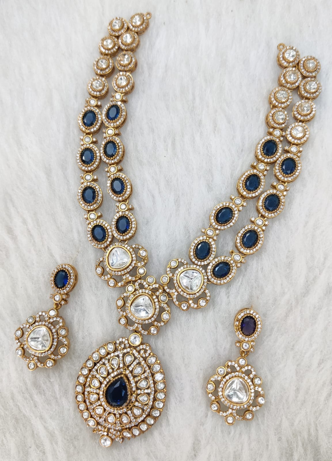 Indian Wedding Double Layer Polki Kundan Necklace Earrings Set | Kundan Jewelry | AD Jewelry | Indian Jewelry