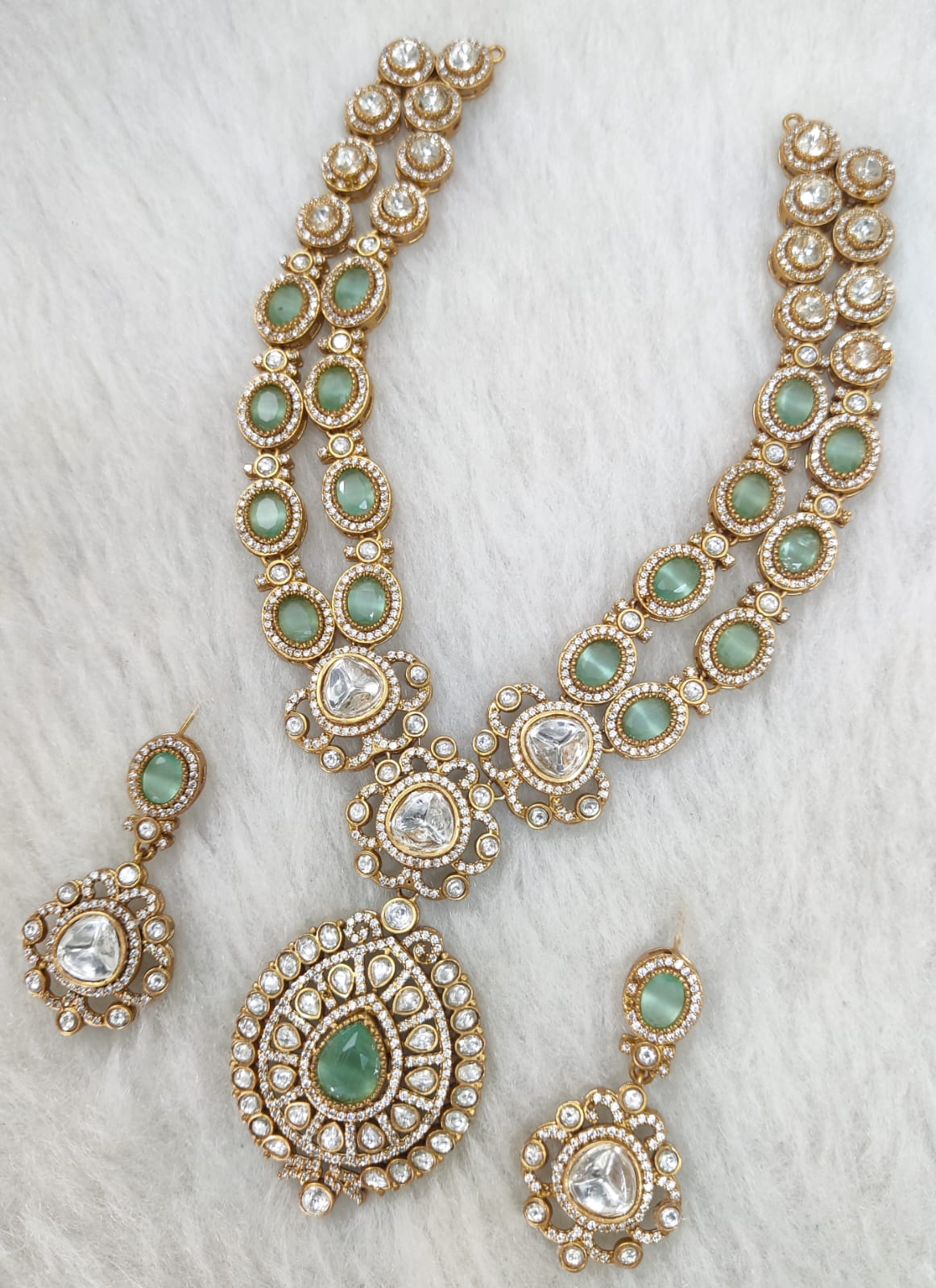 Indian Wedding Double Layer Polki Kundan Necklace Earrings Set | Kundan Jewelry | AD Jewelry | Indian Jewelry