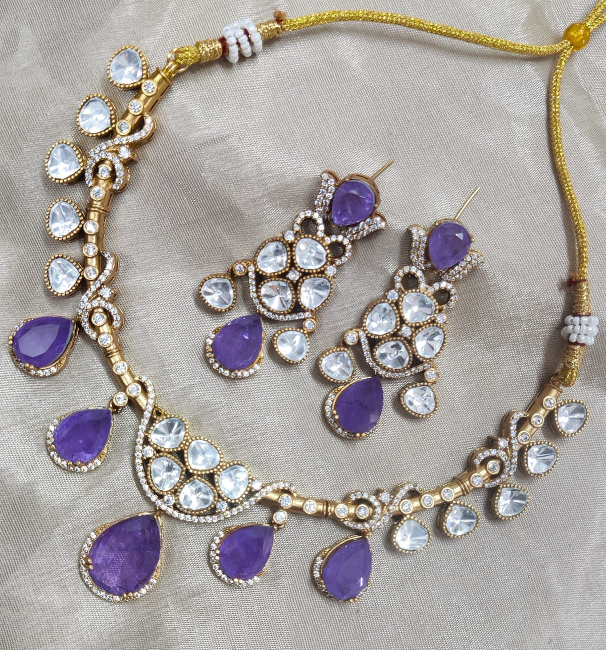 Jaipuri Traditional American Diamond Choker Earrings Set | Kundan Jewelry | AD Jewelry | Indian Jewelry | Traditional Jewelry