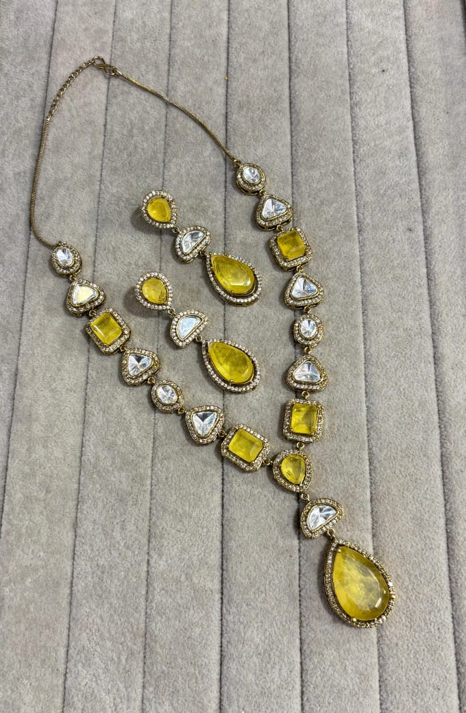 Bollywood Design Teardrop AD Necklace Earrings Set | Kundan Jewelry | AD Jewelry | Indian Jewelry | Traditional Jewelry