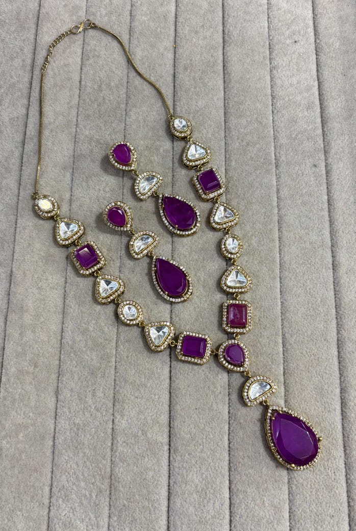 Bollywood Design Teardrop AD Necklace Earrings Set | Kundan Jewelry | AD Jewelry | Indian Jewelry | Traditional Jewelry