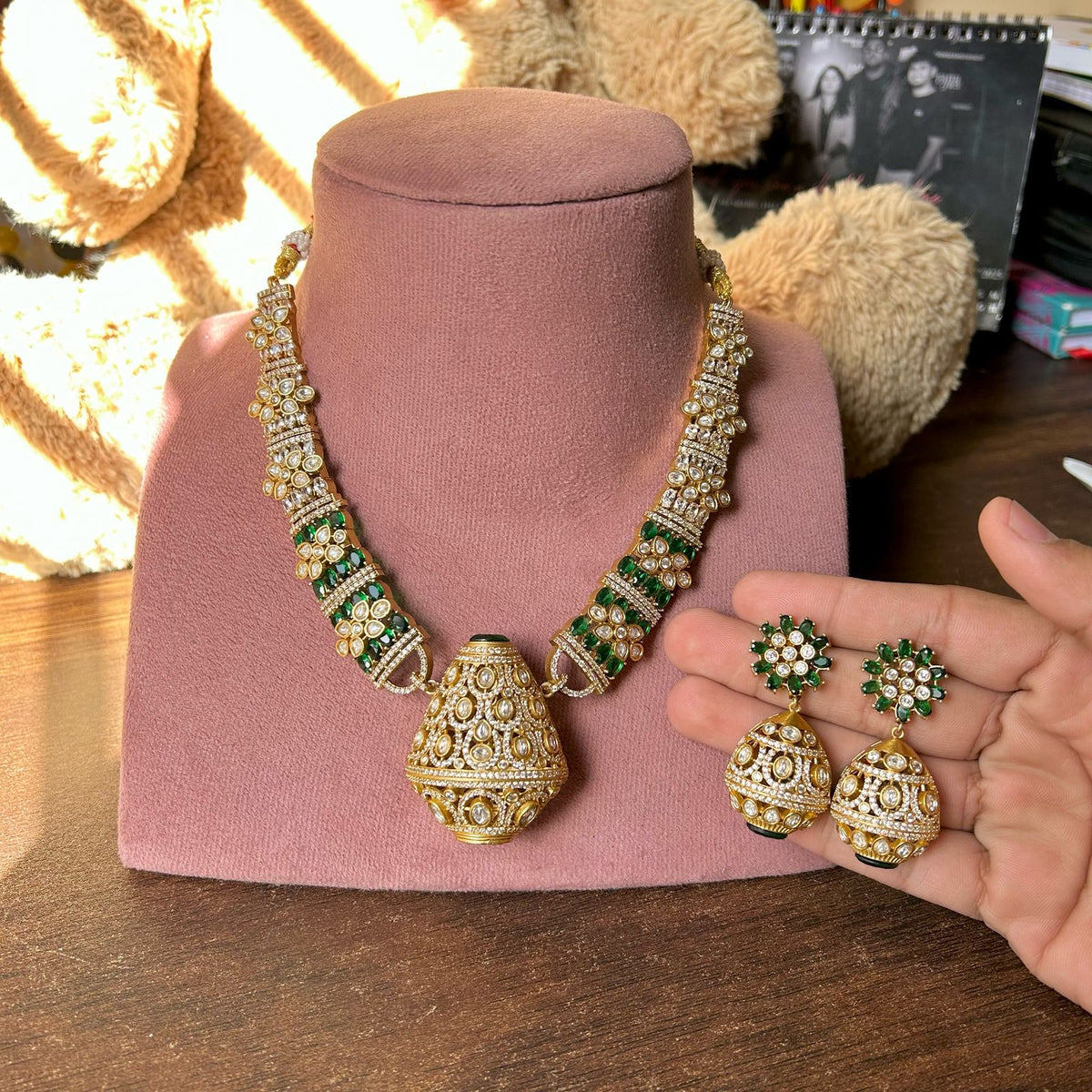 Traditional craftsmanship Indian cubic zirconia Necklace Earrings Set | Kundan Jewelry | AD Jewelry | Indian Jewelry