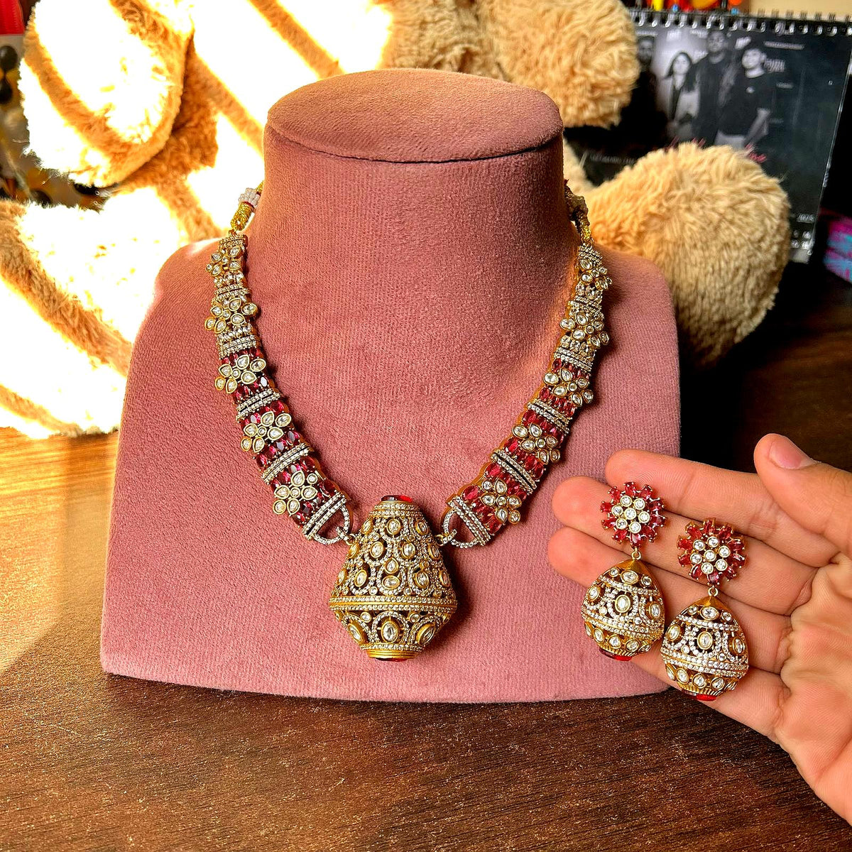 Traditional craftsmanship Indian cubic zirconia Necklace Earrings Set | Kundan Jewelry | AD Jewelry | Indian Jewelry