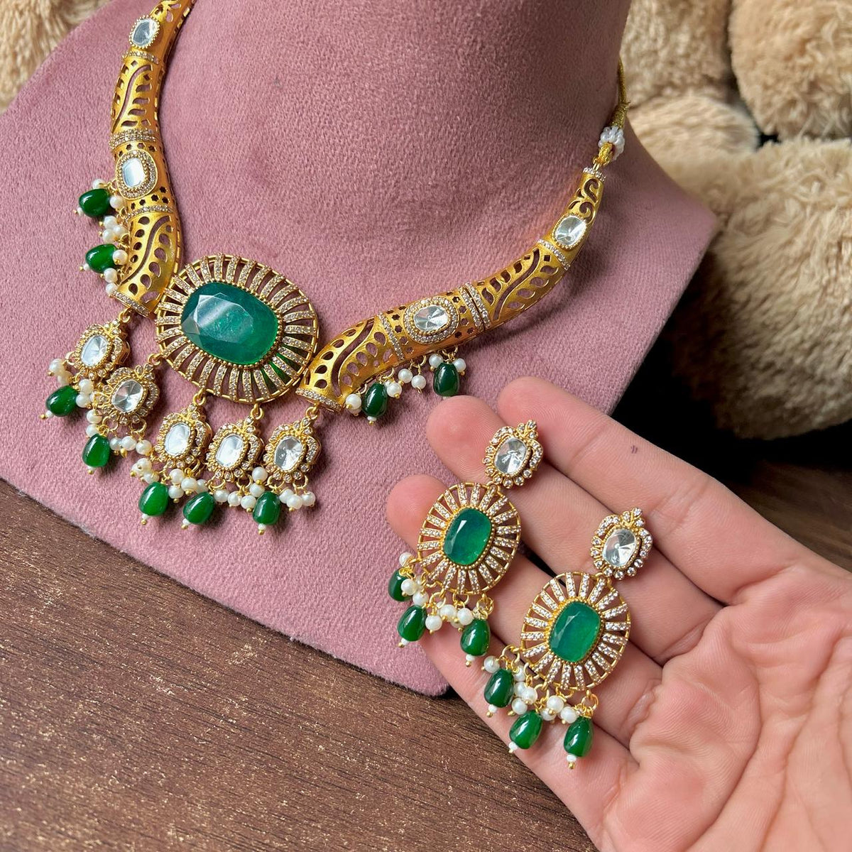 Meenakari JaipuriAD Kundan Necklace Earrings Set| Kundan Jewelry | AD Jewelry | Indian Jewelry