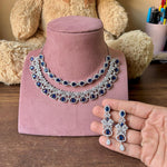 Traditional Double Layered AD Choker Earrings Set - Silver Finish CZ Choker Earrings Set