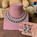 Traditional Double Layered AD Choker Earrings Set - Silver Finish CZ Choker Earrings Set