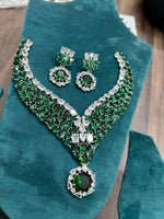Bridal Wedding Silver Plated CZ AD Beaded Choker Earring Indian Jewelry Set