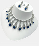 Silver Blue Iconic Bollywood Style Dazzle Necklace Diamond Set with Earrings