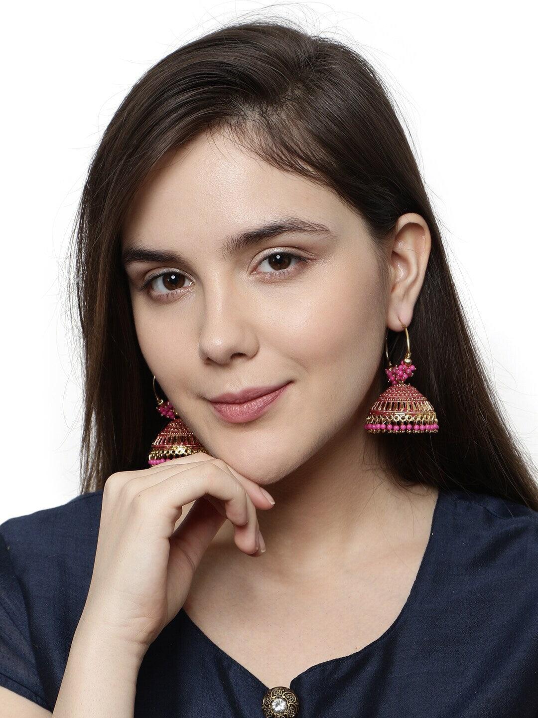 Black & Gold-Plated Circular Jhumkas Hoop Earrings For Girls & Women - Libasaa