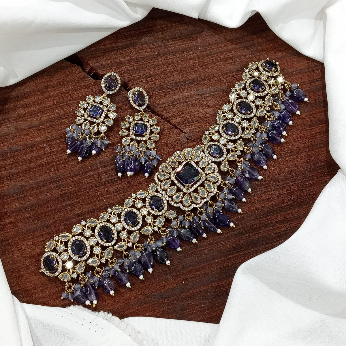 Stylish Victorian Kundan Choker Earrings Set For Wedding - Kundan Choker Set Indian Jewelry