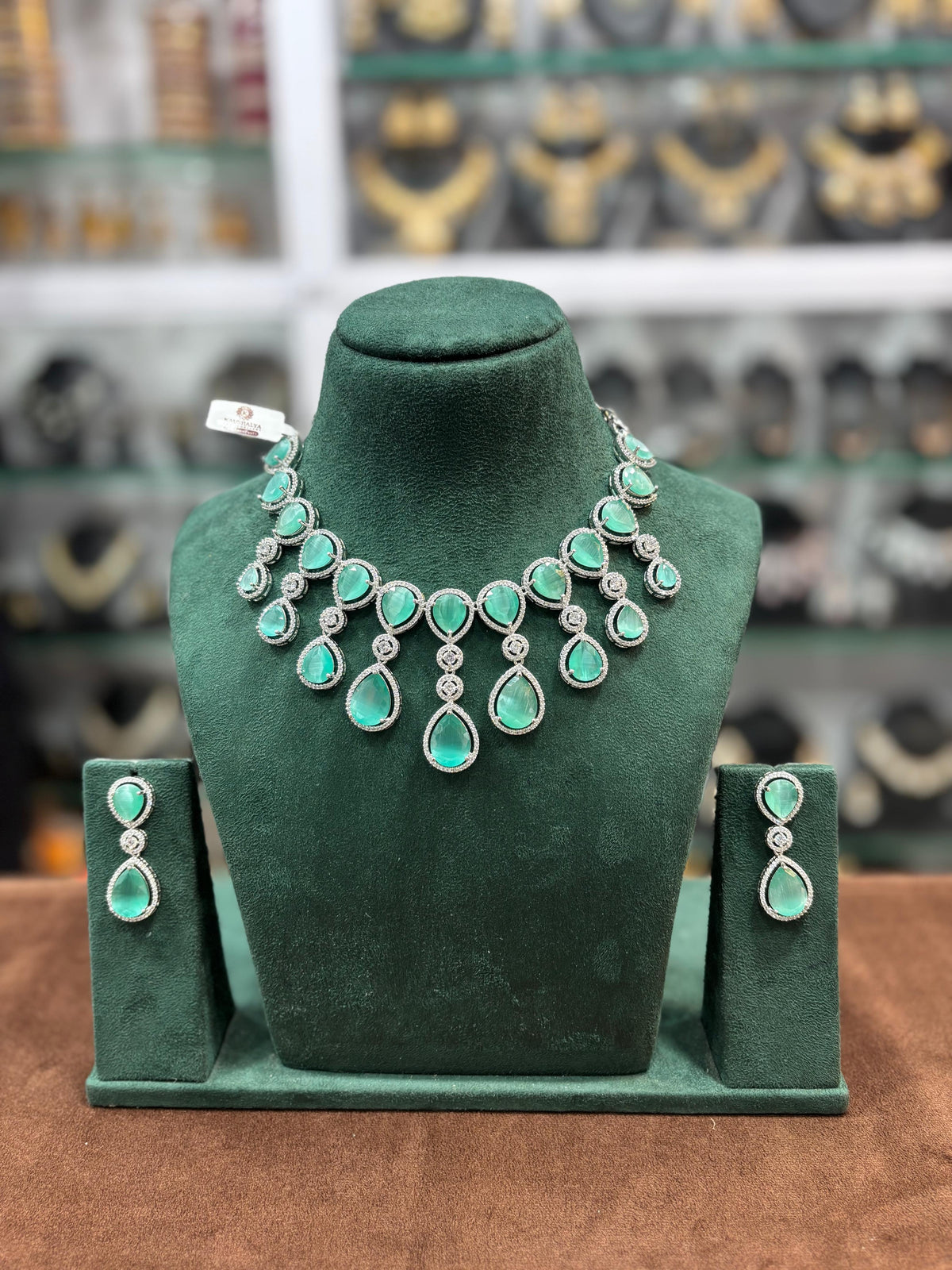 Bollywood Inspired AD Choker Earring Set - Celebrity Inspired CZ Choker Set