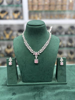 Pink Pakistani Flower Design AD Necklace Earrings Set - CZ Floral Pakistani Jewelry