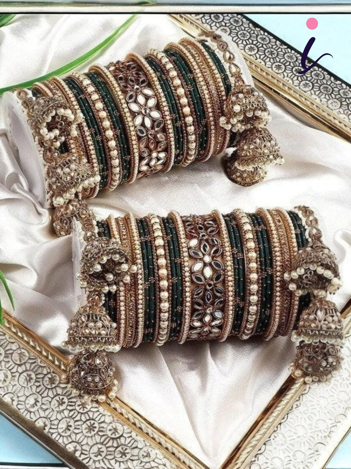 Bridal Thread Bangles Set with Golden Pearl Tassel Latkan & Mirror Kada | Traditional Wedding Chooda Bangles, Designer Bridal Jewelry for Women
